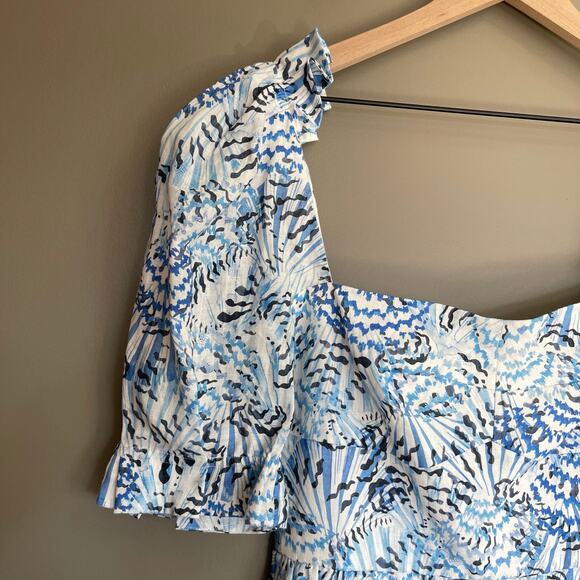 NWT SALONI Rachel-D Mini Dress Neptune Azure Size 2 Blue White Linen Puff Sleeve - Picture 9 of 16